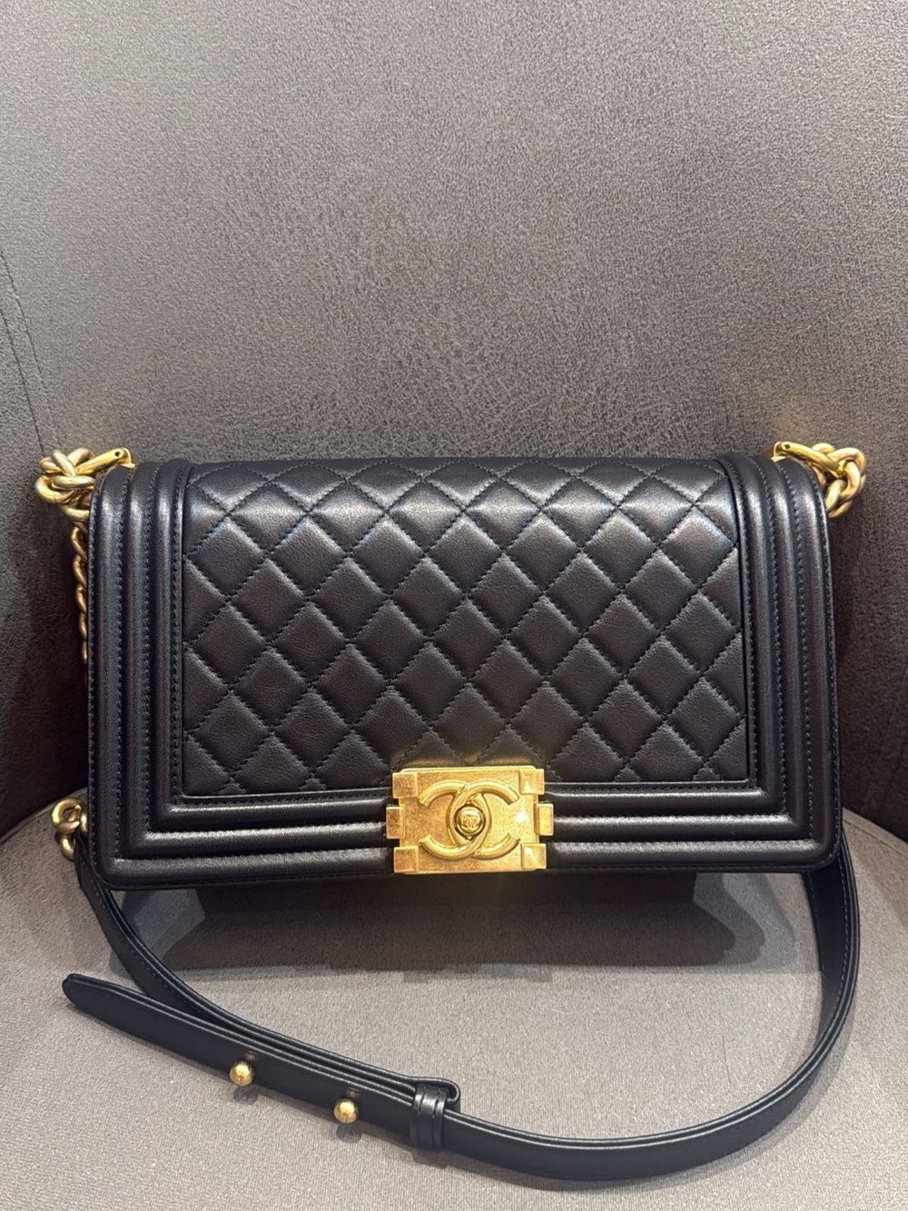 Chanel Classic Medium Leboy Black Calfskin GHW series 20 Full Set No Receipt